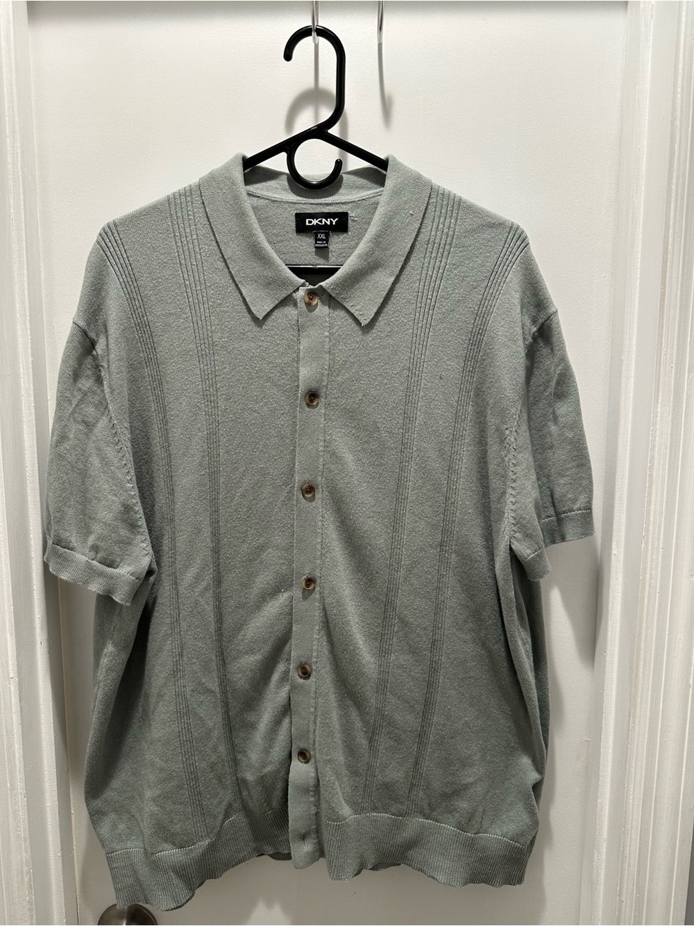 DKNY Sage Green Short-Sleeve Knit Button-Down Shirt